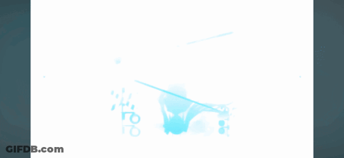 A Girl With Blue Hair And A White Dress Is Standing In The Water GIF