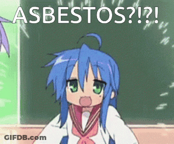 A Girl With Blue Hair And Green Eyes Is Standing In Front Of A Chalkboard With The Words Asbestos Written On It GIF