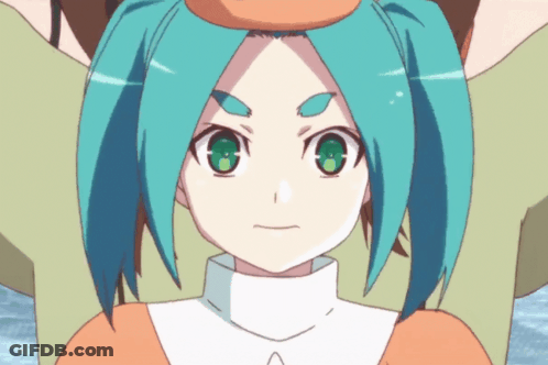 A Girl With Blue Hair And Green Eyes Looks Angry GIF