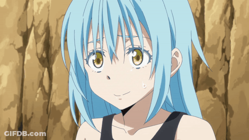 A Girl With Blue Hair And Green Eyes Looks Surprised GIF