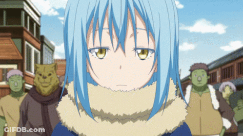 A Girl With Blue Hair And Yellow Eyes Is Wearing A Scarf Around Her Neck GIF