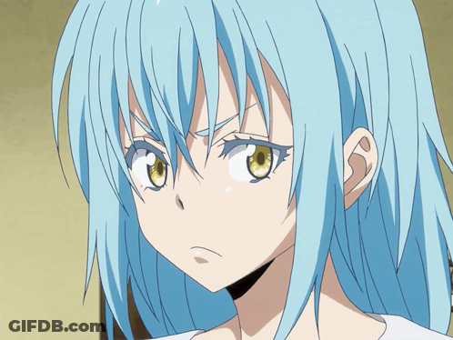 A Girl With Blue Hair And Yellow Eyes Looks Angry GIF