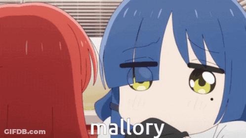 A Girl With Blue Hair And Yellow Eyes Says Mallory GIF