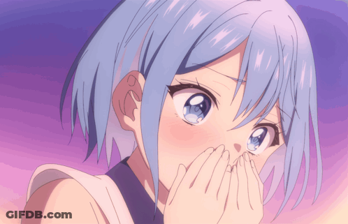 A Girl With Blue Hair Covering Her Face With Her Hands GIF