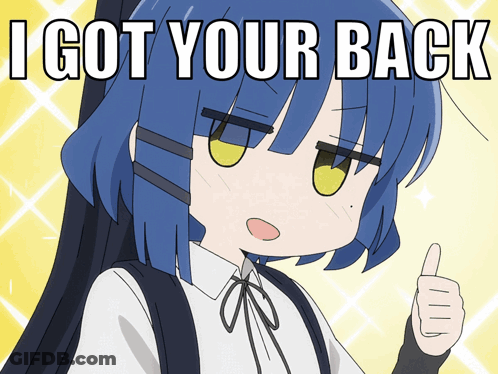 A Girl With Blue Hair Giving A Thumbs Up With The Words I Got Your Back GIF