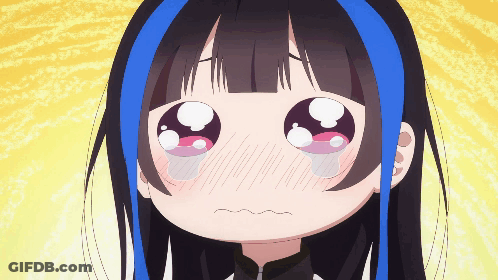 A Girl With Blue Hair Is Crying With Tears Running Down Her Face GIF