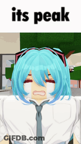 A Girl With Blue Hair Is Crying With The Words Its Peak Above Her Head GIF