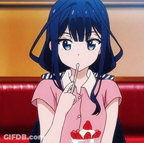 A Girl With Blue Hair Is Eating An Ice Cream Cone GIF