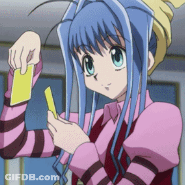 A Girl With Blue Hair Is Holding A Piece Of Paper GIF