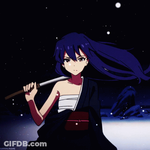 A Girl With Blue Hair Is Holding A Sword In Her Right Hand And The Word Surreal Is On The Bottom Right GIF