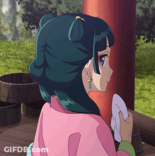 Girl With Blue Hair Holding Towel GIF