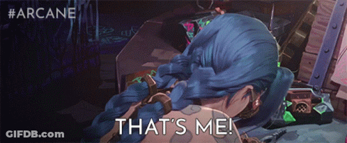 A Girl With Blue Hair Is Laying Down With The Words That 'S Me Written Below Her GIF