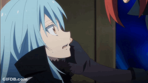 A Girl With Blue Hair Is Standing Next To A Man With Red Hair GIF