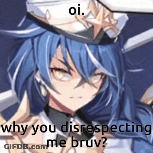 A Girl With Blue Hair Is Wearing A Hat And Says Why You Disrespecting Me Bruv GIF
