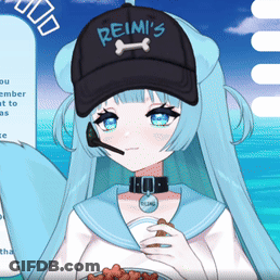 A Girl With Blue Hair Is Wearing A Reimi 'S Baseball Cap GIF