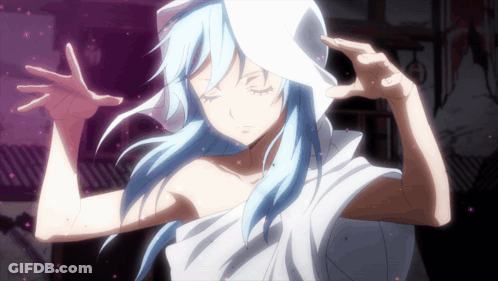 A Girl With Blue Hair Is Wearing A White Cloth GIF