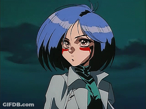 A Girl With Blue Hair Is Wearing A White Shirt And Tie GIF