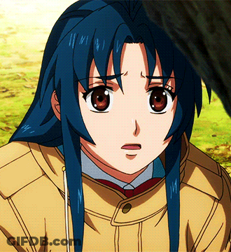 A Girl With Blue Hair Is Wearing A Yellow Jacket And A Red Tie GIF