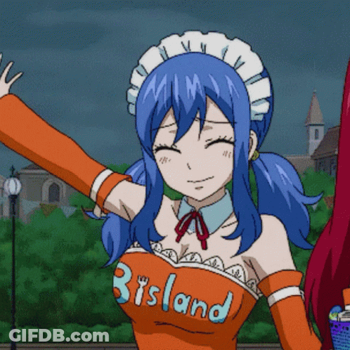 A Girl With Blue Hair Is Wearing An Orange Shirt That Says Biland GIF