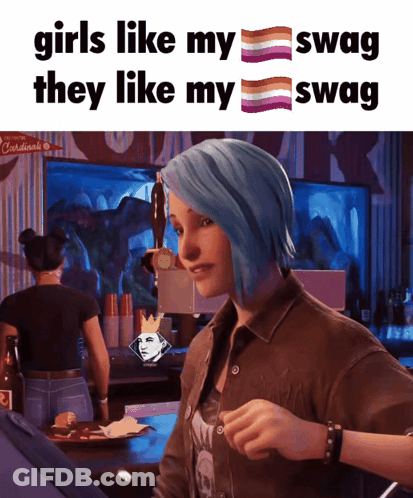 A Girl With Blue Hair Says Girls Like My Swag They Like My Swag In A Video Game GIF