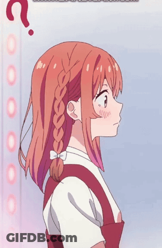 A Girl With Braided Hair And A Question Mark Above Her GIF