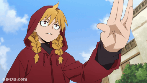 A Girl With Braids Is Wearing A Red Hoodie And Making A Stop Sign GIF