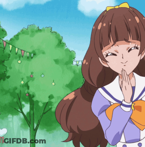 A Girl With Brown Hair And A Yellow Bow On Her Hair GIF
