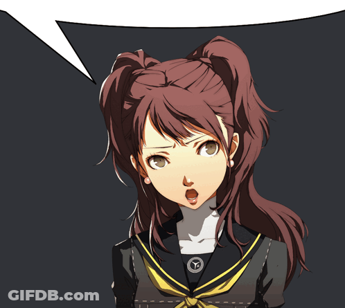 A Girl With Brown Hair And A Yellow Sailor Uniform Has A Speech Bubble Above Her Head GIF