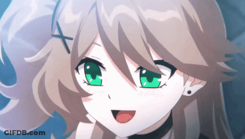A Girl With Brown Hair And Green Eyes Has A Cross On Her Hair GIF