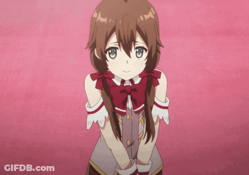 A Girl With Brown Hair And Green Eyes Is Wearing A Red Bow And White Gloves GIF