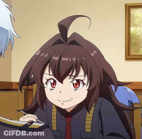 A Girl With Brown Hair And Red Eyes Is Wearing A Tie GIF