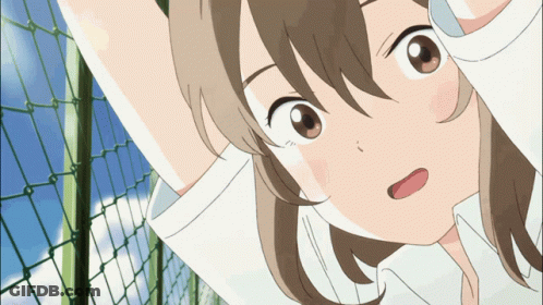 A Girl With Brown Hair Is Looking Up At The Sky GIF
