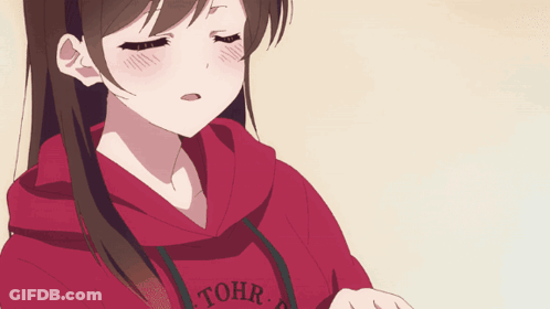 A Girl With Brown Hair Is Wearing A Red Shirt GIF
