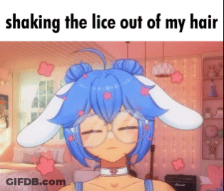 A Girl With Bunny Ears Is Shaking The Lice Out Of Her Hair . GIF