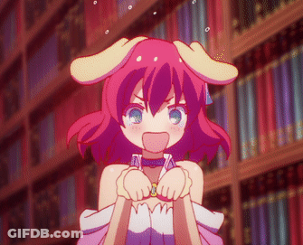 A Girl With Bunny Ears Is Standing In Front Of A Bookcase GIF