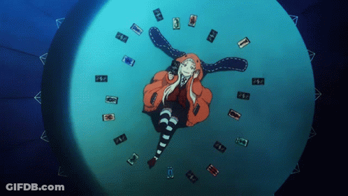 A Girl With Bunny Ears Is Surrounded By Playing Cards Including One That Says ' Sd ' On It GIF