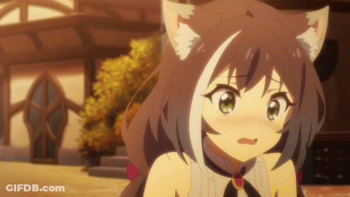 A Girl With Cat Ears And A White Stripe On Her Chest GIF