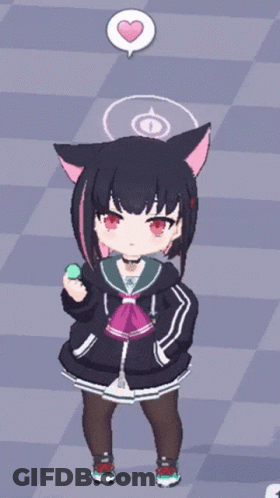 A Girl With Cat Ears Is Holding A Green Item In Her Hand GIF