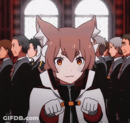 A Girl With Cat Ears Is Standing In A Crowd Of People GIF