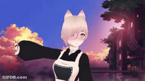 A Girl With Cat Ears Is Standing In Front Of A Sunset GIF
