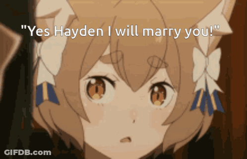 A Girl With Cat Ears Says " Yes Hayden I Will Marry You ! " GIF
