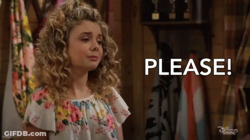 A Girl With Curly Hair Says Please While Wearing A Floral Shirt GIF