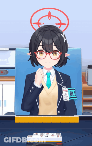 A Girl With Glasses And A Badge That Says ' Aoi ' On It GIF