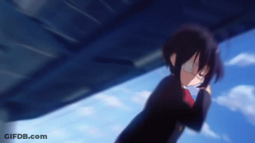 A Girl With Glasses And A Red Bow Tie Is Standing Under A Blue Sky . GIF