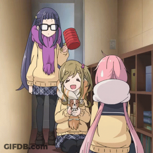 A Girl With Glasses Is Holding A Red Bucket GIF