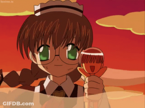 A Girl With Glasses Is Holding An Orange Object In Her Hand With A Red Sky Behind Her GIF