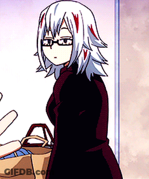 A Girl With Glasses Is Standing Next To A Person Holding A Bag GIF