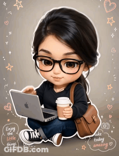 A Girl With Glasses Is Using An Apple Laptop GIF