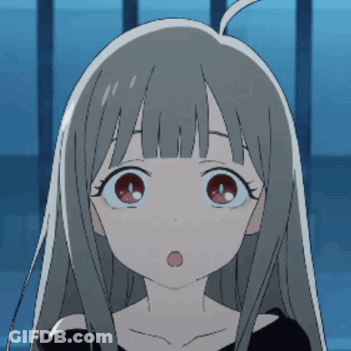 A Girl With Gray Hair And Red Eyes Is Surprised GIF