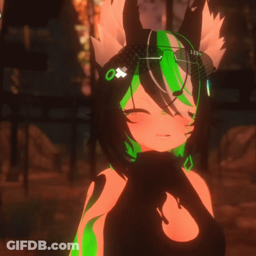 A Girl With Green Hair And A Black Top Has The Letter O On Her Hat GIF